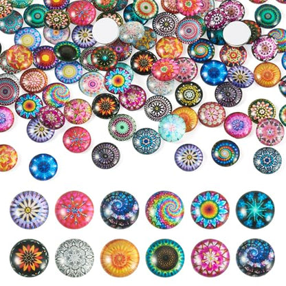 100Pcs Flower Printed Glass Cabochons for Jewelry Making