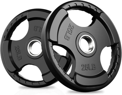 RitFit Olympic Rubber Grip Plates for Barbell, 2-Inch Weight Plates for Weightlifting and Strength Training in Home & Gym, Single, Pair and Sets(2.5/5/10/25/35/45 LB)