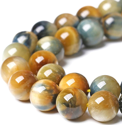 10MM Dream Blue Tiger Eye Stone Beads Natural Gemstone Round Loose Beads for Jewelry Making Bracelet Necklace 72pcs 2 Strands 32"