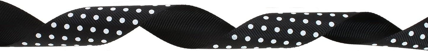 Polka Dot Grosgrain Ribbon 25 Yard Each Roll 100% Polyester (1", Black) - Crafty Corner