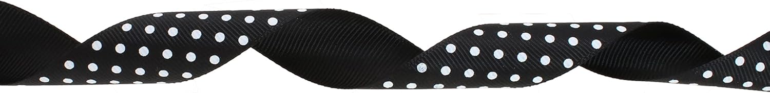 Polka Dot Grosgrain Ribbon 25 Yard Each Roll 100% Polyester (1", Black) - Crafty Corner