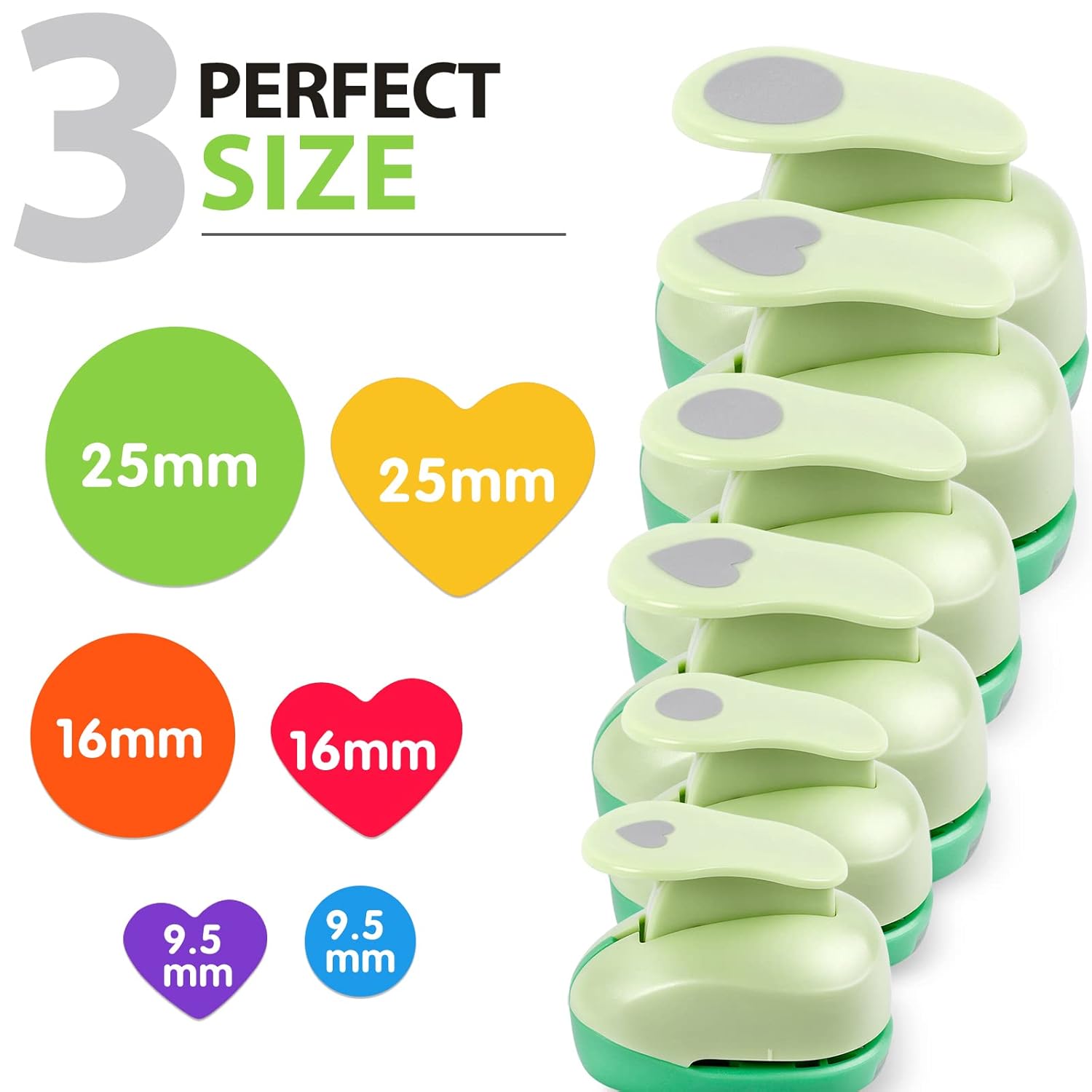 UCEC Circle Hole Punch, Paper Punches for Crafting, 3/8+5/8+1 Inch Circle Punches, Heart Hole Punch, Shape Puncher Cutter for Paper Crafts Scrapbooking, 6Pcs - Crafty Corner