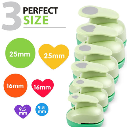 UCEC Circle Hole Punch, Paper Punches for Crafting, 3/8+5/8+1 Inch Circle Punches, Heart Hole Punch, Shape Puncher Cutter for Paper Crafts Scrapbooking, 6Pcs - Crafty Corner
