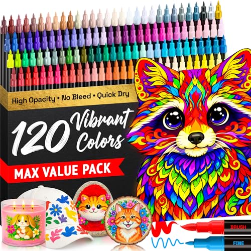 120 Dual Tip Acrylic Paint Marker Pens for Drawing (120 Count)