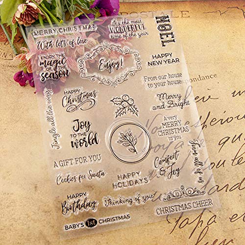 Christmas Theme Clear Silicone Stamps Christmas Crafts Stamps for Card (53 Count)