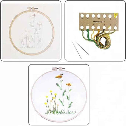 Act Iron Embroidery Starter Kit Full Range of Starter Including Instructions Stamped Cloth with Pattern Hoop Color Threads and Tools Crafts for Adults(Flowers 4)