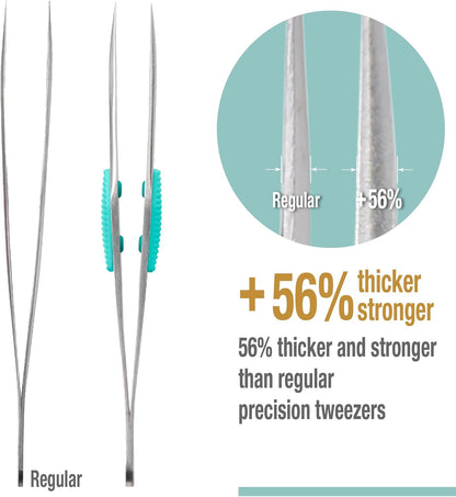 Beaditive High Precision Heavy-Duty Tweezers With Cushion - 4.7" Craft Tweezers for Sewing, Beading & DIY Crafts - Non-Serrated, Fine Point Tips - Stainless Steel Needle Nose Hobby Tweezers (Teal)