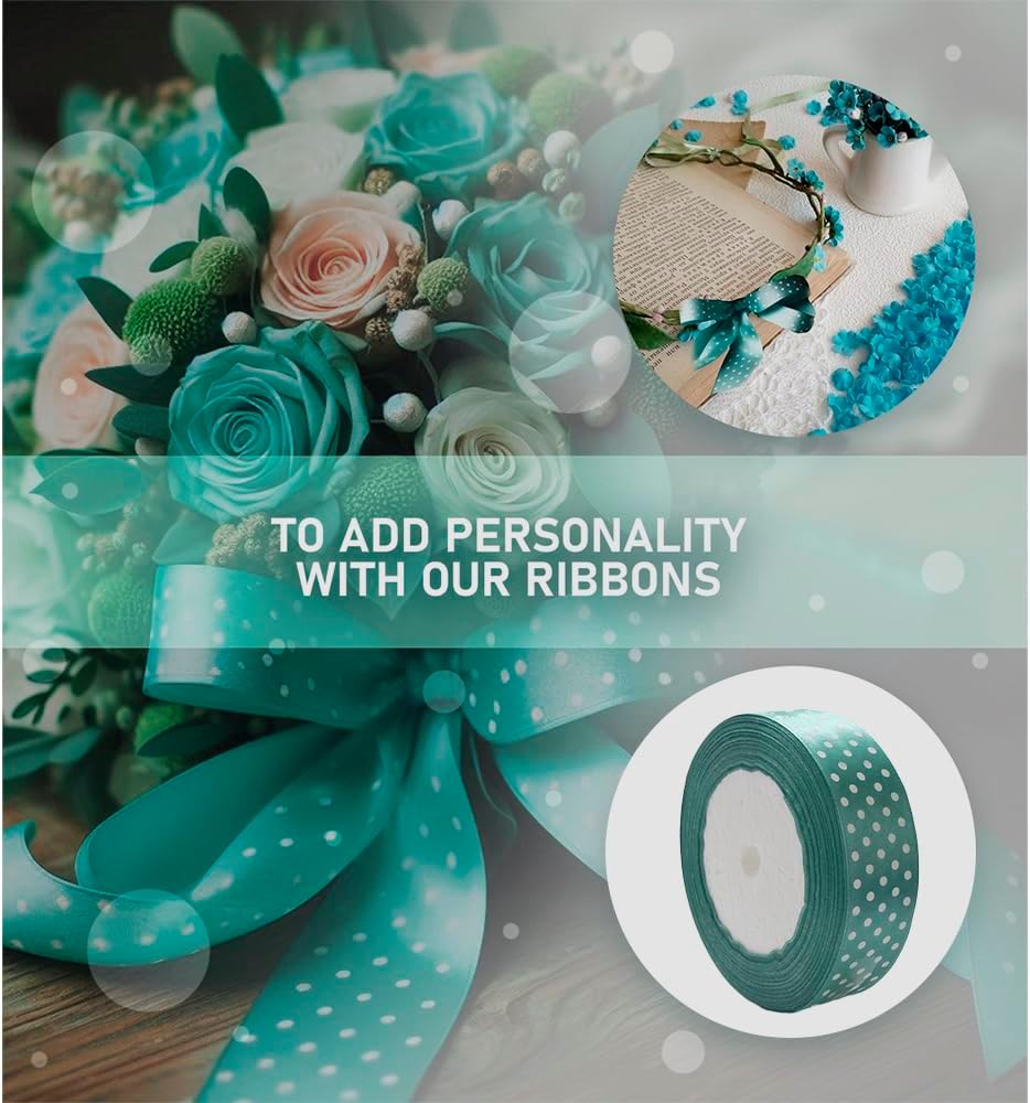 Ribbon 1 inch Mint with White Polka Dots Ribbons for Crafts Gift Ribbon Satin Solid Ribbon Roll 1 in x 25 Yards - Crafty Corner