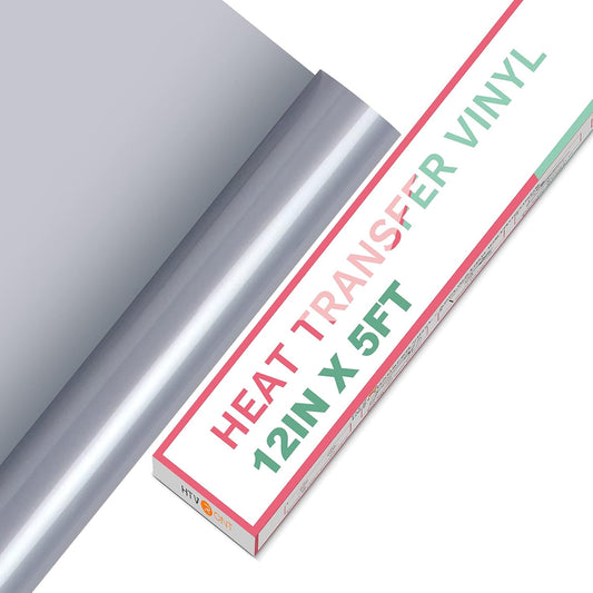 HTVRONT HTV Heat Transfer Vinyl Rolls - 12" x 5ft Silver for Shirts, Iron on for All Cutter Machine - Easy to Cut & Weed for Heat Design (Silver)