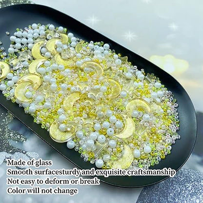 Assorted Glass Beads for Jewelry Making Multi Size Colors Glass Star Moon Seed Pearl Spacer Beads for Bracelets Necklace Earring Making (2.8219 Ounce)