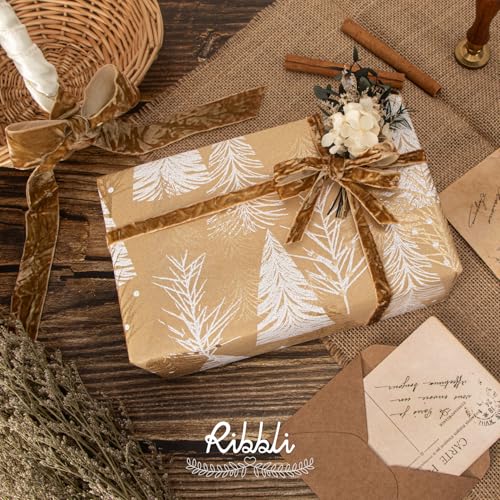 Khaki Velvet Ribbon 1 Inches Luxury Crinkled Brown Christmas Ribbon for Gift Wrapping Crafts Home Decor