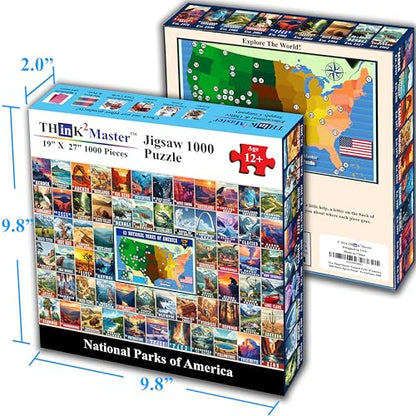 Colorful Vintage USA National Parks 1000 Pieces Large Format Jigsaw Puzzle for 13+