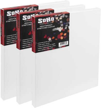 SoHo Urban Artist, 18x36 Heavyweight Stretched Cotton Canvas for Painting - 1.5" Deep- 3 Pack, Triple Primed, 100% Cotton Canvas, Archival, Universal Primed for Oil, Acrylic, Alkyd, Mixed Media