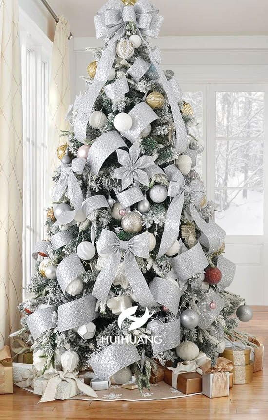 HUIHUANG Silver Glitter Wired Ribbon for Christmas Tree 2.5 inch Silver Diamond Mesh Ribbon for Tree Decoration, Wreaths, Garland, Gift Wrapping, Large Bows Making, Home Decor -10 Yards - Crafty Corner
