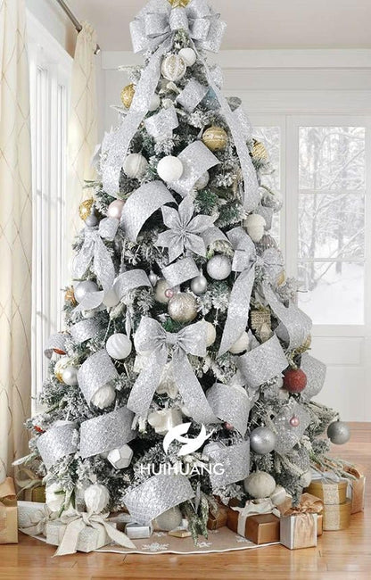 HUIHUANG Silver Glitter Wired Ribbon for Christmas Tree 2.5 inch Silver Diamond Mesh Ribbon for Tree Decoration, Wreaths, Garland, Gift Wrapping, Large Bows Making, Home Decor -10 Yards - Crafty Corner