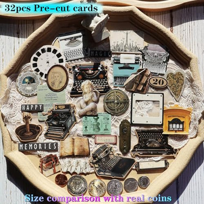 Vintage Junk Journal Items Kit Pre Cut Paper Cards Cutout Cardstock Art Aesthetic Decor Hollow Out Craft Elements Small Embellishments Supplies for Adults Scrapbook Pack
