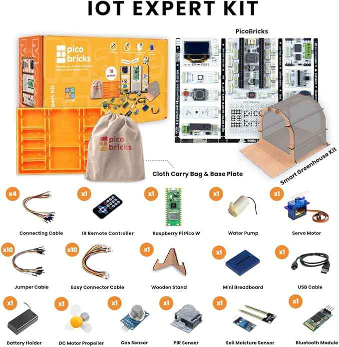 Picobricks Raspberry Pi Pico W Starter Kit with 12 Detachable Sensors and Extensive Learning Guide, Raspberry Pi Kit, Raspberry Pi Starter Kit, DIY Coding Kit