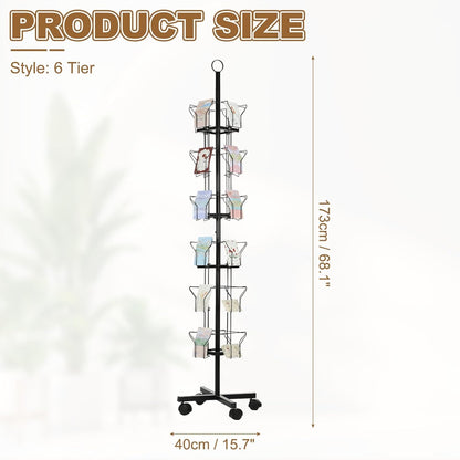 PATIKIL 6 Tier Rotating Greeting Card Rack, Metal Spinning Greeting Card Display Stand Portable Postcard Rack Holder Organizer for Postcard Sticker Photo Desk Book Stamp, Black