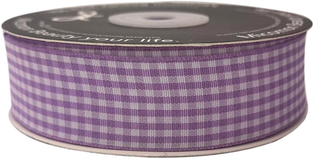 Purple and White Woven Edge Plaid Ribbon 100% Polyester Gingham Ribbon 25 Yards Each Roll (1",Purple) - Crafty Corner