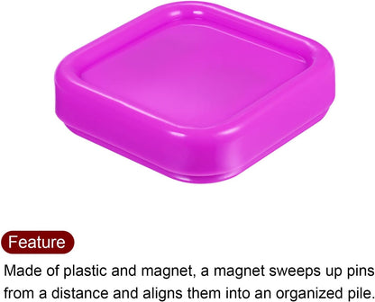 HARFINGTON Magnetic Pin Cushion Square Plastic Magnetic Sewing Pin Holder Storage Case Needle Cushion Tool for Sewing DIY Projects, Rose Red