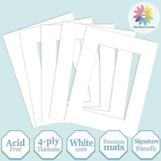 MBC Mat Board Center, 5 Pack 6x8 for 4x6 White Picture Mats Frame Mattes, Bevel Cut, Acid Free, 4-ply Thickness