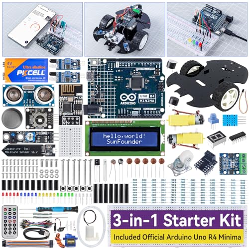 3-in-1 Super Starter Kit with Original Arduino Uno R4 Minima, IoT&Smart Car Projects, ESP8266 WiFi, 50+ Step-by-Step Tutorials for Beginners to Engineers, RoHS Compliant