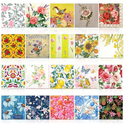 20 Pack Decoupage Napkins Floral Cocktail Decorative Paper Napkins (20 Count)