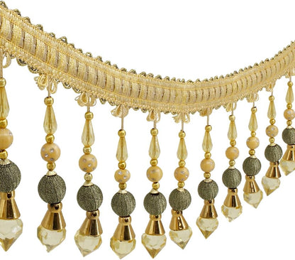 3yards Beading Fringe Trimming Long Beads Tassel Curtain Trim Ribbon Trim for Cover Edge Decorative (Gold) - Crafty Corner