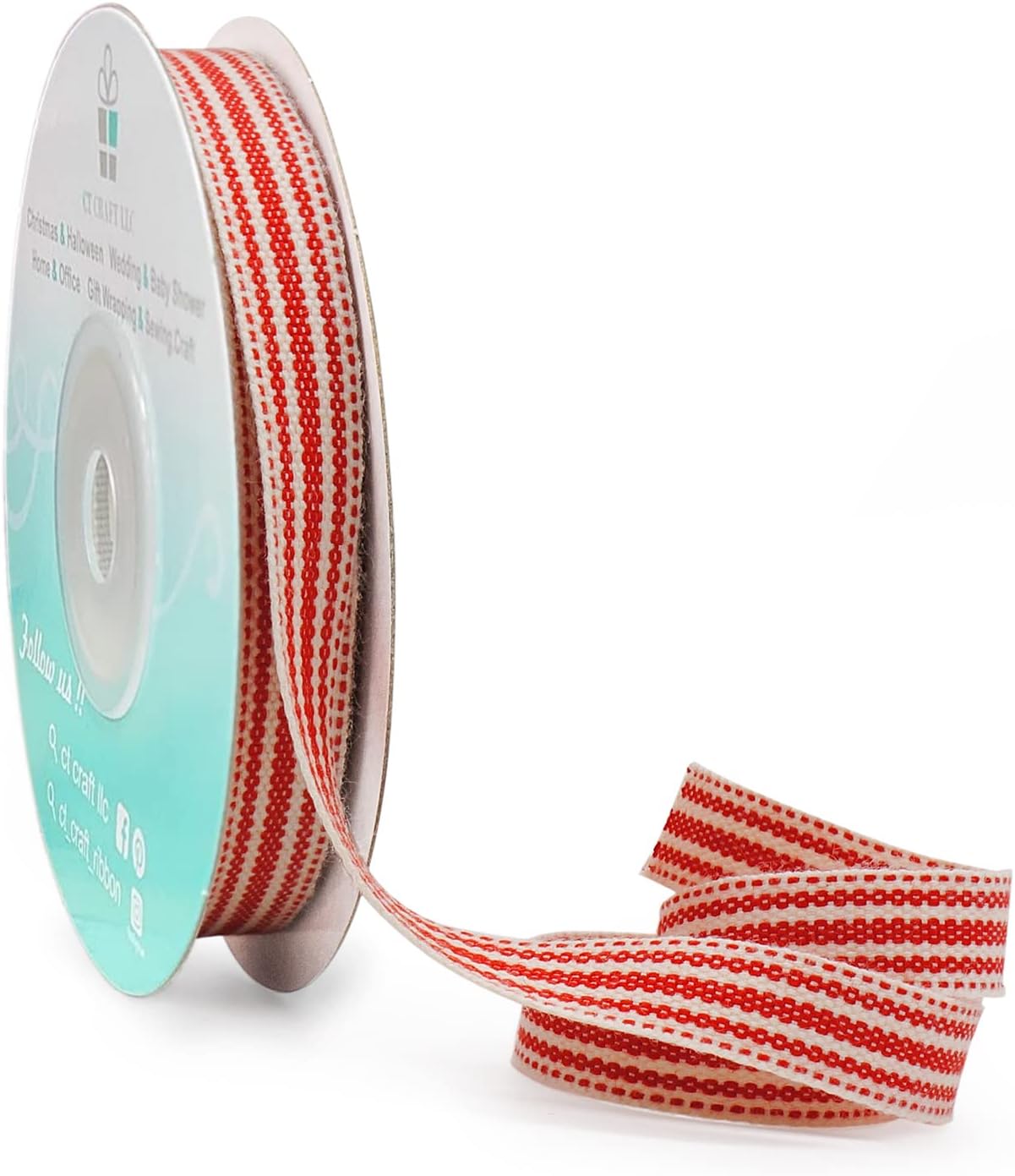 CT CRAFT LLC Ivory Cotton Red Stripes Ribbon 3/8" x 10 Yards for Home Décor Gift Present Wrapping DIY Crafts Birthday Wedding Bouquet Christmas - Crafty Corner
