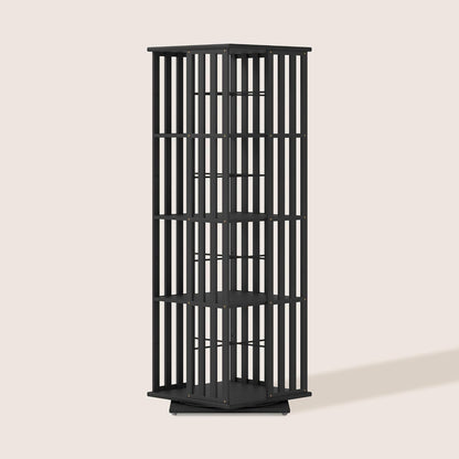 XIMN 360° Rotating Bamboo CD/DVD Shelf - 6-Tier Space-Saving Media Storage Cabinet for Movies, Organizer with Super Compact Design (Black, 4 Tier)