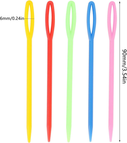 300 Piece Plastic Sewing Needle Set - Big Eye Safety Yarn & Crafting Needles - 3.54" Long - Ideal for Kids' Crochet, Darning & Handmade Projects - Random Color