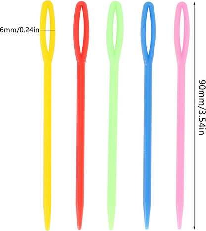 300 Piece Plastic Sewing Needle Set - Big Eye Safety Yarn & Crafting Needles - 3.54" Long - Ideal for Kids' Crochet, Darning & Handmade Projects - Random Color