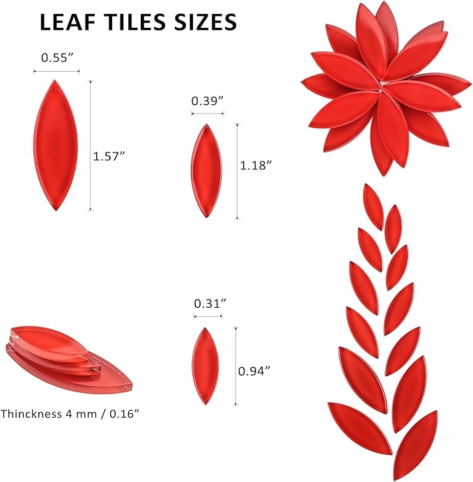 Youway Style Red Leaf Mosaic Tiles for Crafts Bulk,200g Petal Mosaic Glass Pieces,Flower Glass Tiles for Christmas Mosaic Decorations,Garden Mosaic Supplies Kit