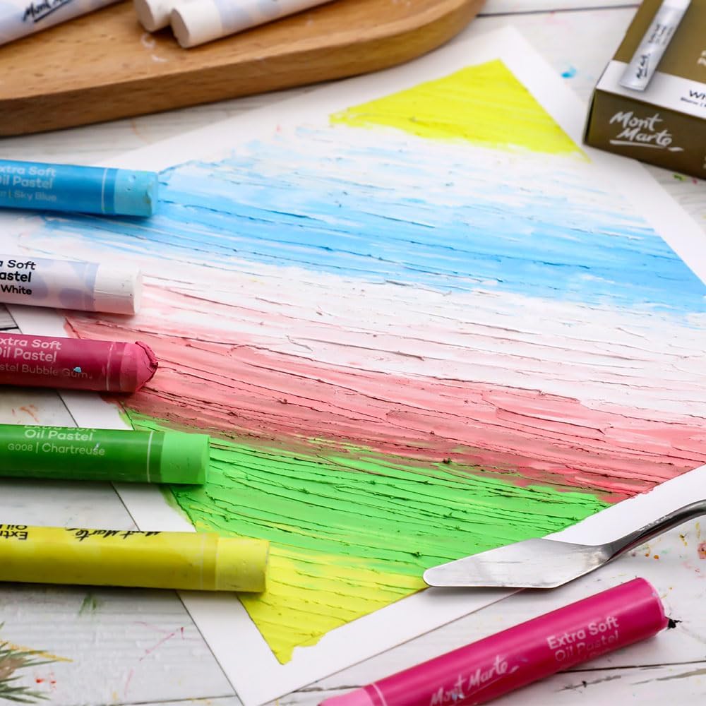 Mont Marte Extra Soft Oil Pastels White Premium 6pc, Assorted Natural Oil Pastel Colors, Vibrant, Buttery, Versatile Art Pastels for Blending, layering & Shading, Coloring and Sketching