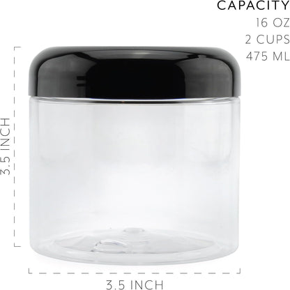 Cornucopia Brands 16oz Clear Plastic Jars w/Domed Lids (6-Pack); BPA Free PET Stackable Straight Sided Canisters for Bathroom & Kitchen Storage