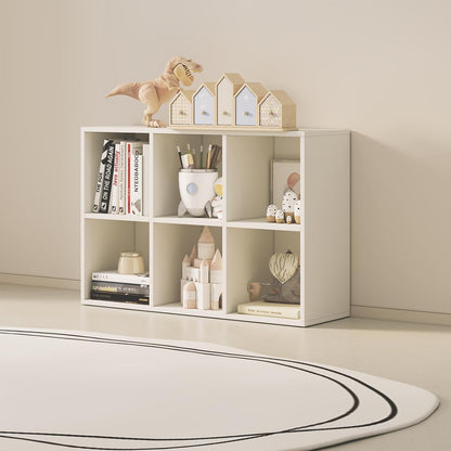 Wood Cube Storage Organizer Closet Cabinet for Living Room Bedroom Study Shelf Bookcase Wooden Floor Standing Open Bookshelf for Kids Home Office Display Storage Cabinet (White, 6-Cube, 11.81in)