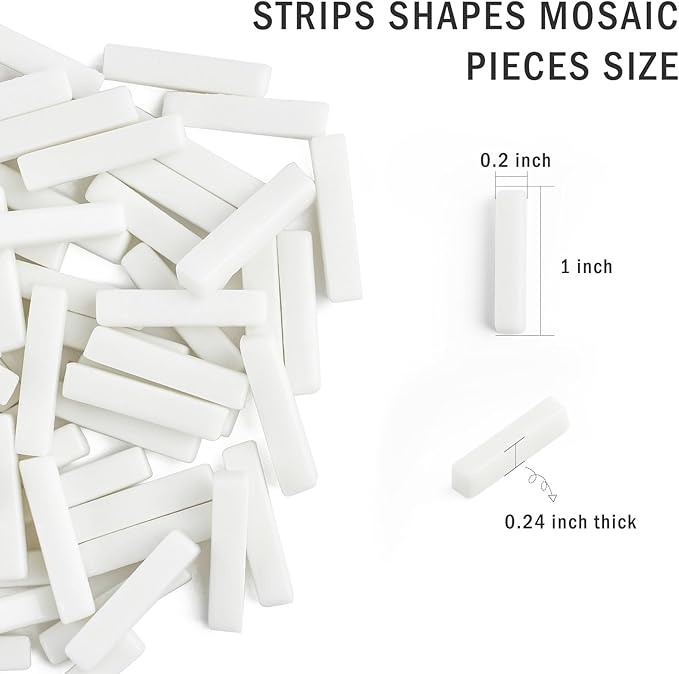 Youway Style White Mosaic Tiles for Crafts Bulk,150g Strips Shapes Mosaic Glass Pieces,Glass Mosaic Garden Craft Kit