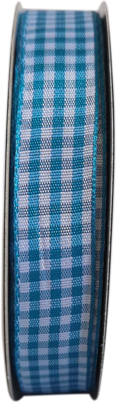Vivid Blue and White Woven Edge Plaid Ribbon 100% Polyester Gingham Ribbon 25 Yards Each Roll (5/8",Vivid Blue) - Crafty Corner