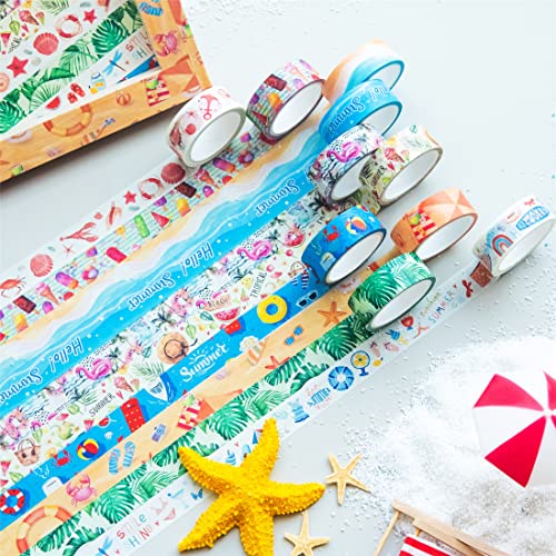 10 Rolls Four Seasons Washi Tape Set Beach Ice Cream Masking Decorative Tapes (10 Count)