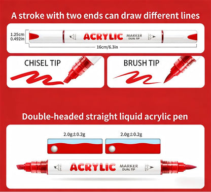 12 Colors Dual Tip Acrylic Paint Markers (12 Count)