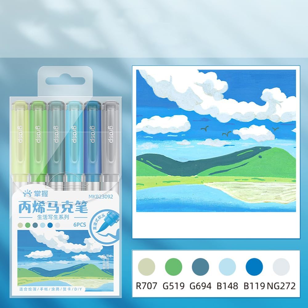 6 Color Acrylic Paint Markers, Brush Tip Acrylic Paint Pens With Visual Ink Window, Fabric Paint Markers for Clothes, Textile - High Coverage on Wood, Glass, Rock - DIY Art Supplies for Kids, Adults