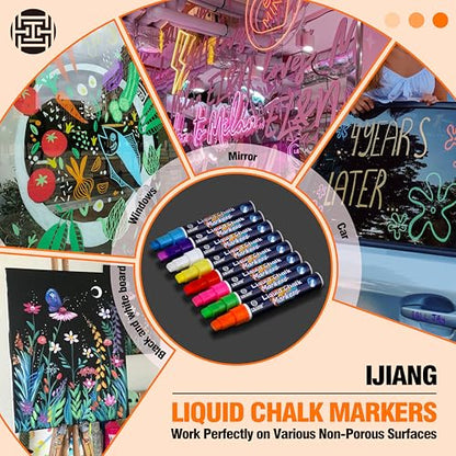 Chalk Markers 8 Vibrant Colors Set for Glass Surfaces & Windows (8 Count)