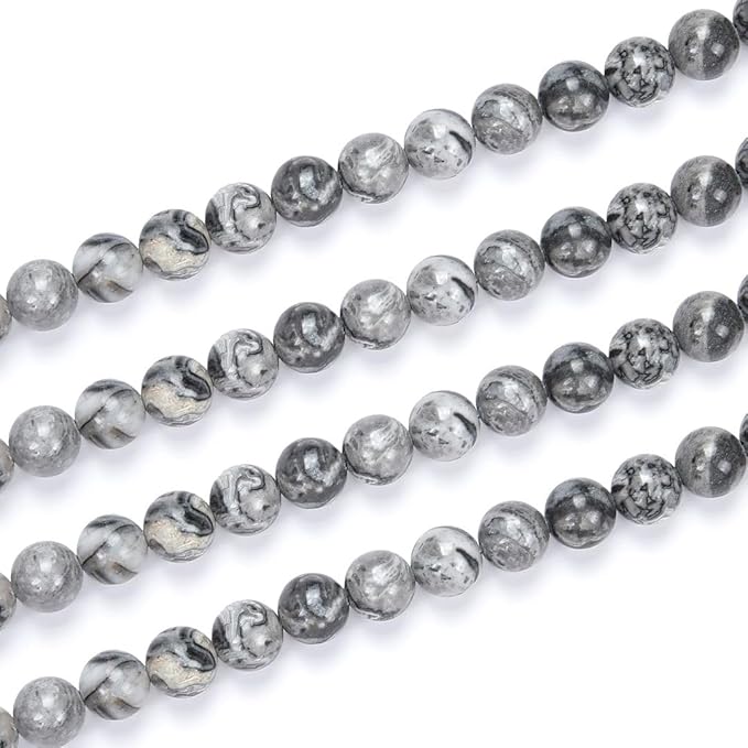 90pcs Adabele Natural Landscape Jasper Healing Gemstone 4mm (0.16 inch) Small Round Beads Gem Stone Spacer for Craft Jewelry Making GF19-4