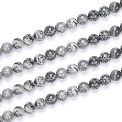 90pcs Adabele Natural Landscape Jasper Healing Gemstone 4mm (0.16 inch) Small Round Beads Gem Stone Spacer for Craft Jewelry Making GF19-4