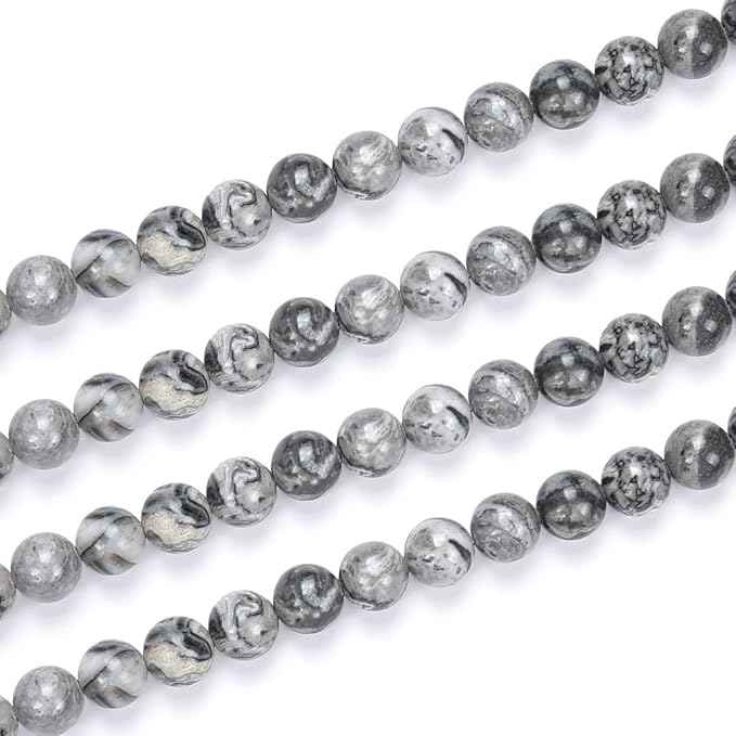 90pcs Adabele Natural Landscape Jasper Healing Gemstone 8mm (0.31 inch) Round Loose Beads Gem Stone Spacer for Craft Jewelry Making GF19-8