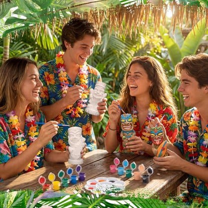 6 Sets Tiki Statue Ceramics to Paint Hawaii Ready to Paint Your Own Ceramic Tiki Statues DIY Unpainted Ceramics Paintable Figurines Crafts with Brush Palette for Tropical Hawaiian Luau Party (6 Count)