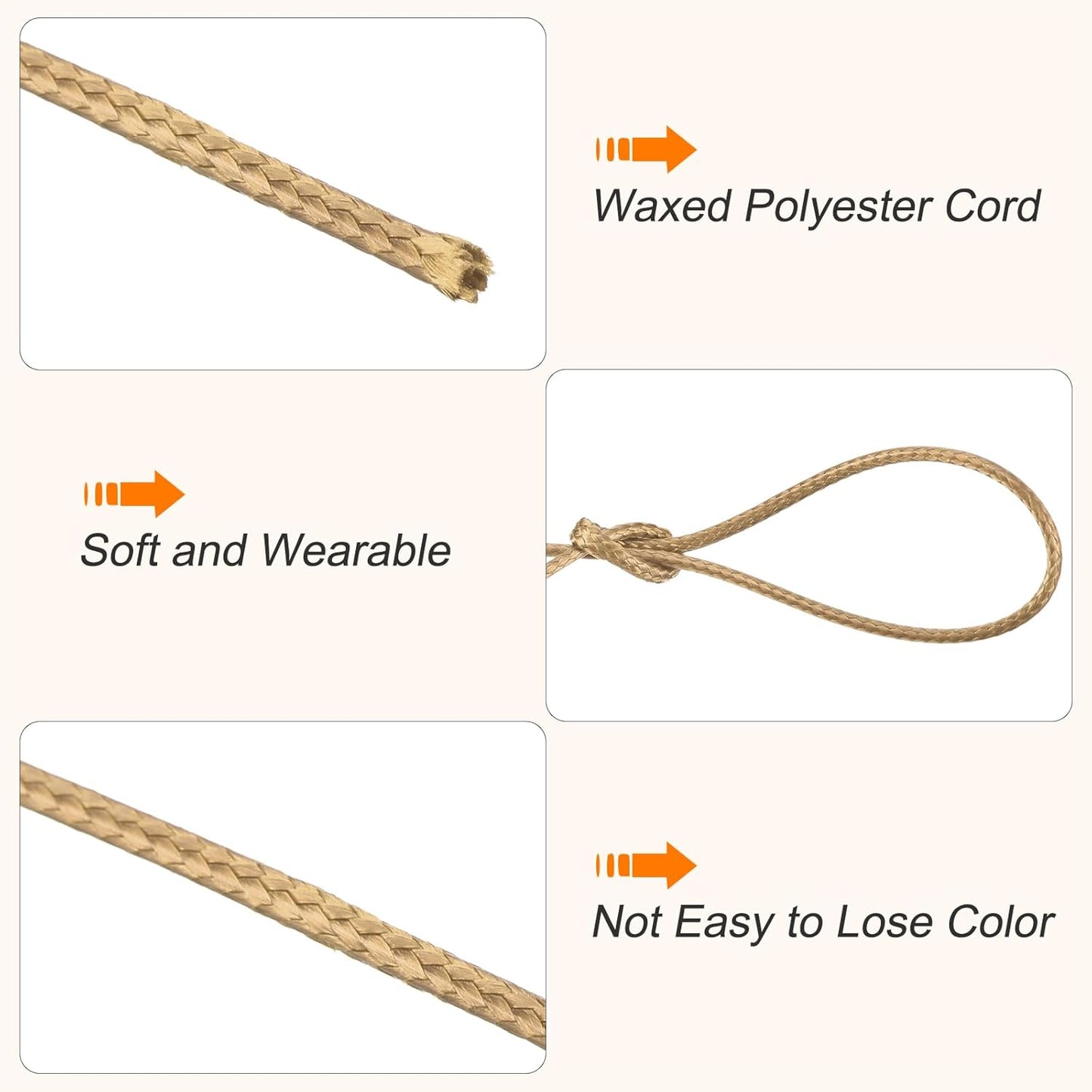 MECCANIXITY Waxed Cord 1mm Waxed Polyester Cord 175 Yard Wax String for Bracelet Making,Necklaces, Beading,Jewelry Making and DIY Crafts(Khaki)