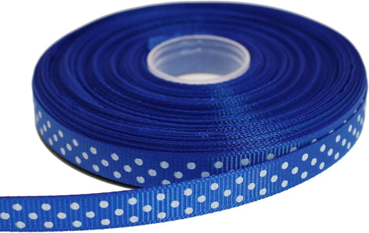 Polka Dot Grosgrain Ribbon 25 Yard Each Roll 100% Polyester (3/8", Royal Blue) - Crafty Corner