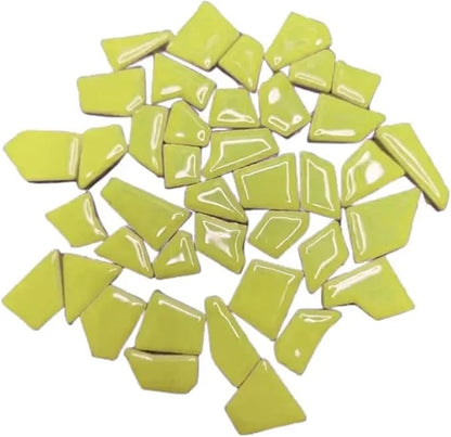 Mosaic Tiles 200g/7.05oz(Approx. 155-170pcs) Porcelain Mosaic Tiles 1-2.5cm 0.4mm Thickness Ceramic Mosaic Stones DIY Mosaic Craft Material(Green Yellow)