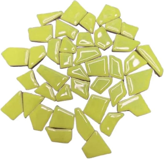 Mosaic Tiles 200g/7.05oz(Approx. 155-170pcs) Porcelain Mosaic Tiles 1-2.5cm 0.4mm Thickness Ceramic Mosaic Stones DIY Mosaic Craft Material(Green Yellow)